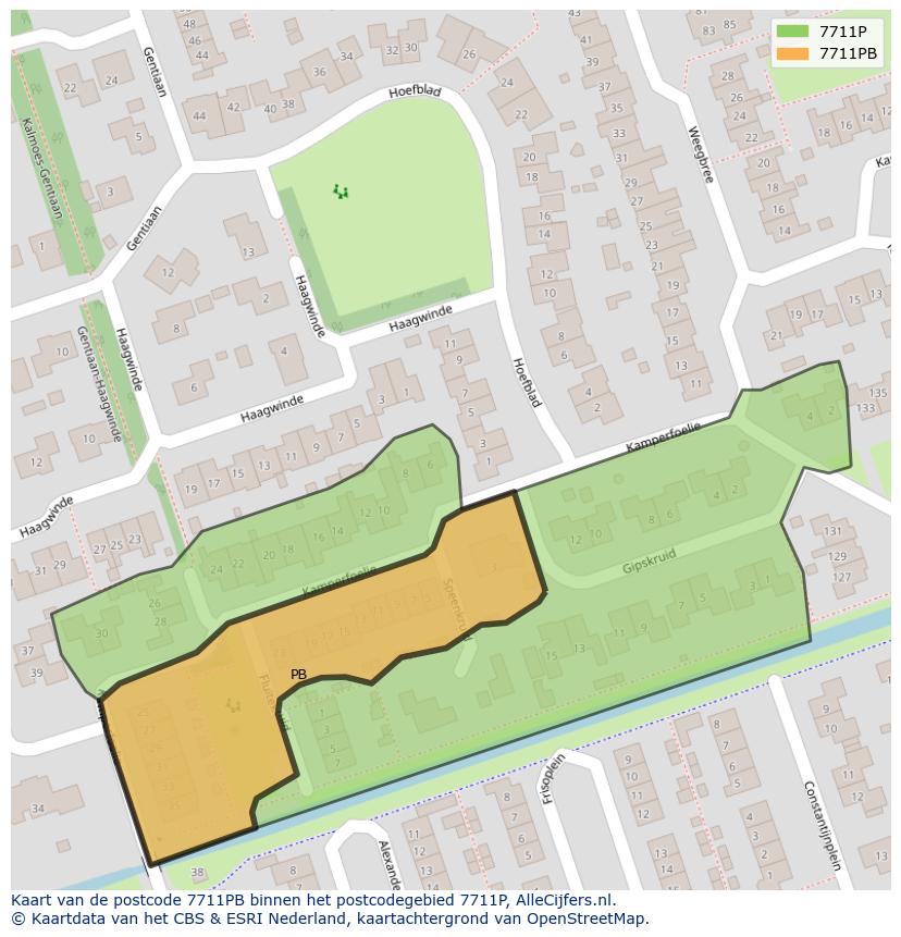 Afbeelding van het postcodegebied 7711 PB op de kaart.