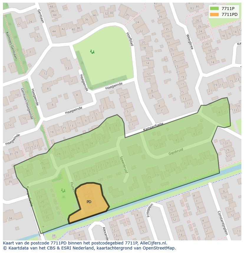 Afbeelding van het postcodegebied 7711 PD op de kaart.