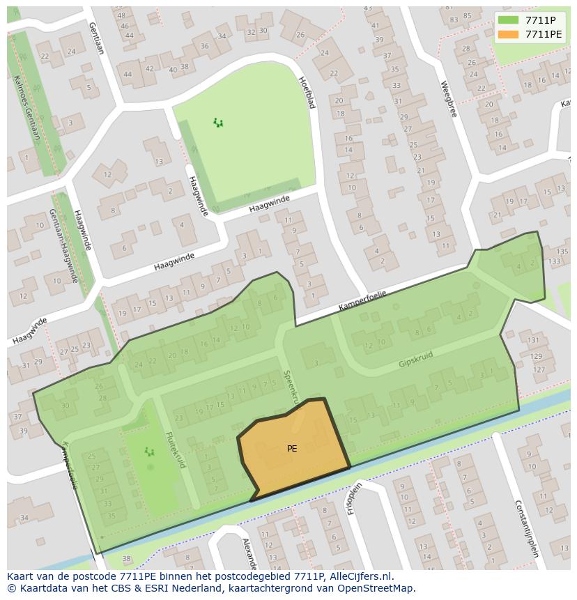 Afbeelding van het postcodegebied 7711 PE op de kaart.
