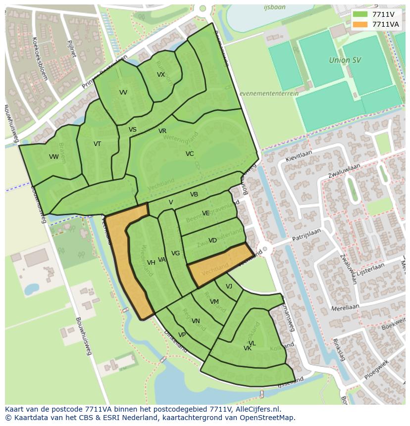 Afbeelding van het postcodegebied 7711 VA op de kaart.