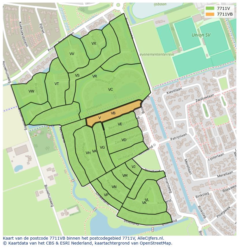Afbeelding van het postcodegebied 7711 VB op de kaart.