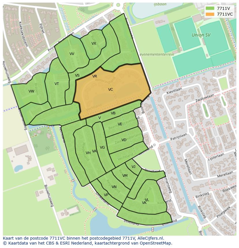 Afbeelding van het postcodegebied 7711 VC op de kaart.