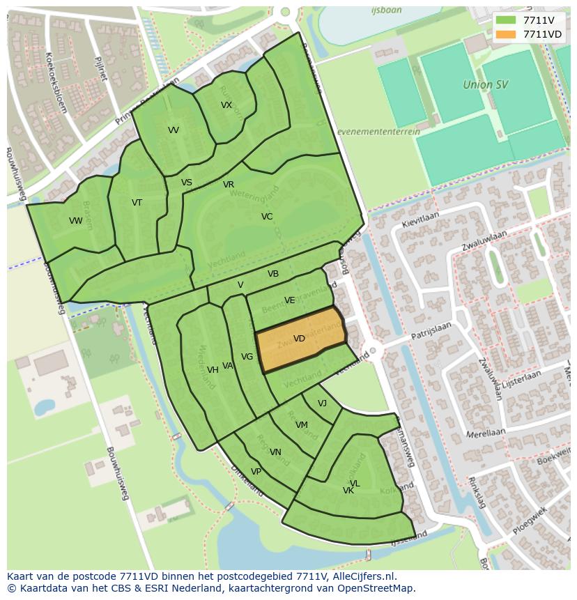Afbeelding van het postcodegebied 7711 VD op de kaart.