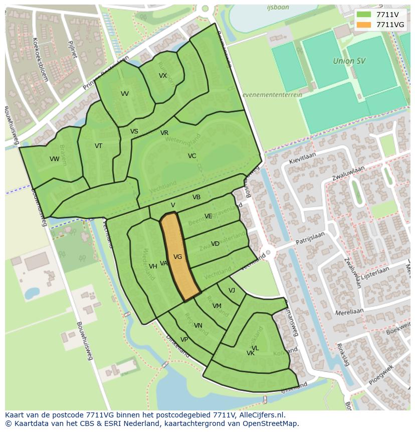 Afbeelding van het postcodegebied 7711 VG op de kaart.