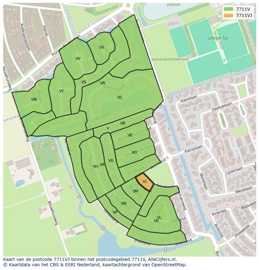 Afbeelding van het postcodegebied 7711 VJ op de kaart.