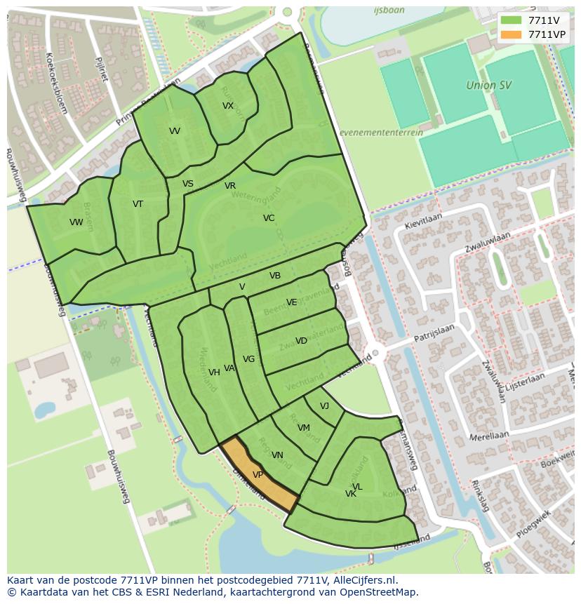Afbeelding van het postcodegebied 7711 VP op de kaart.