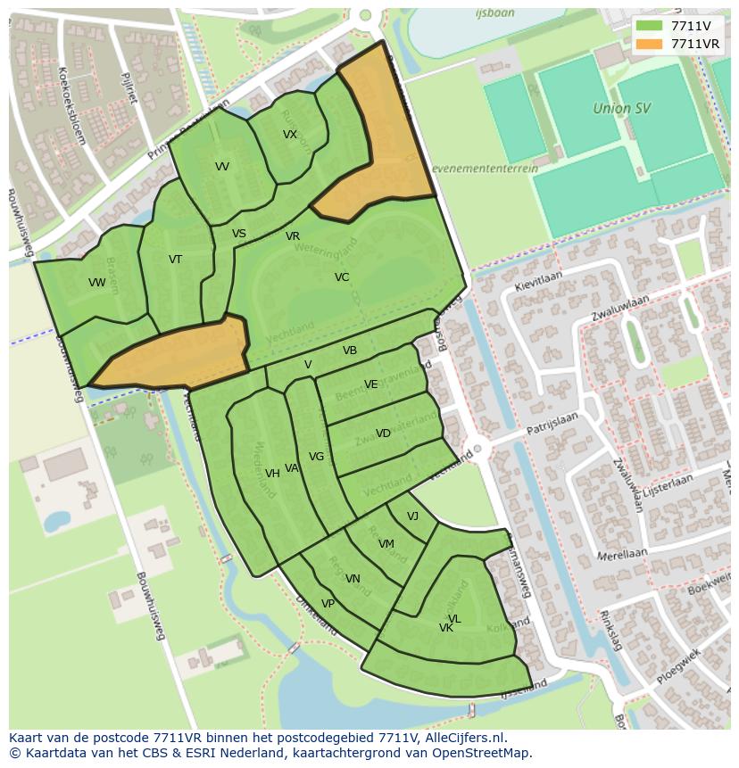 Afbeelding van het postcodegebied 7711 VR op de kaart.