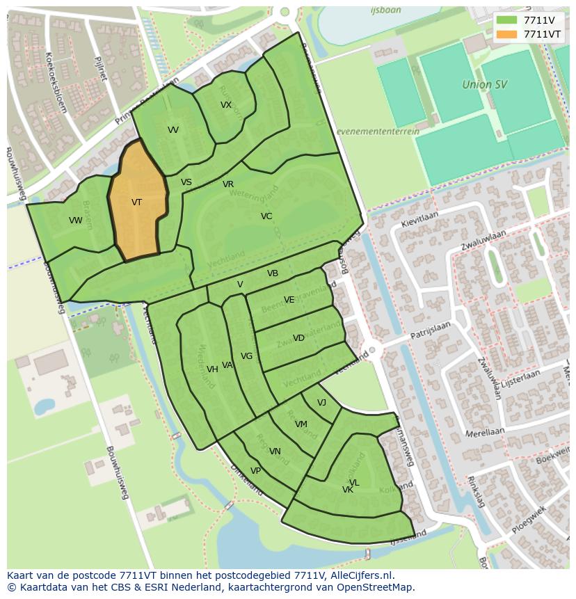 Afbeelding van het postcodegebied 7711 VT op de kaart.