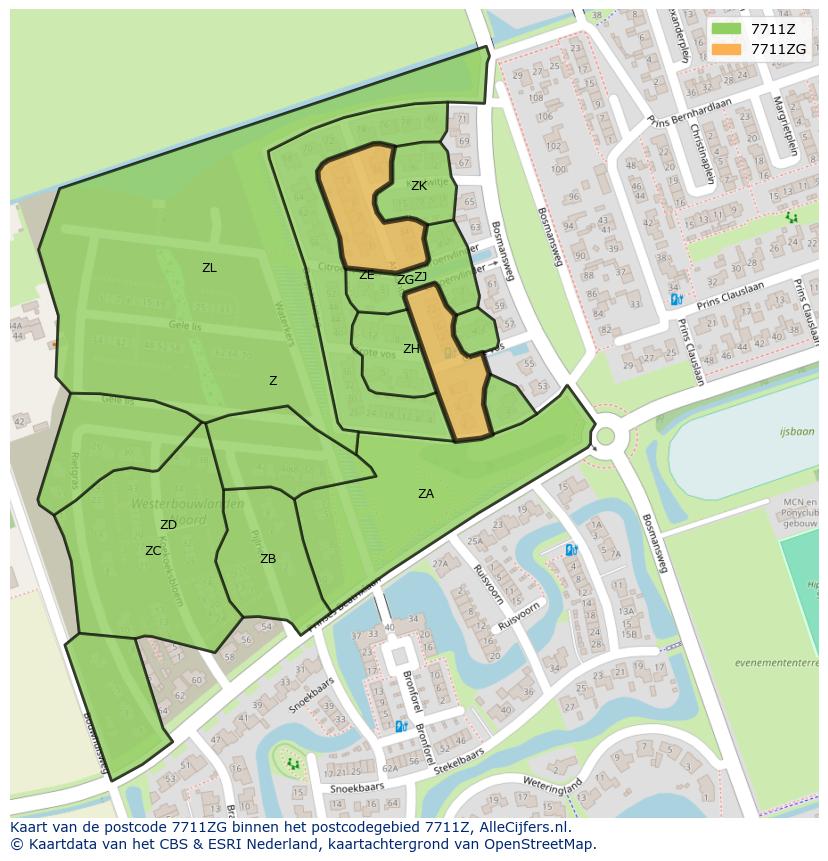 Afbeelding van het postcodegebied 7711 ZG op de kaart.