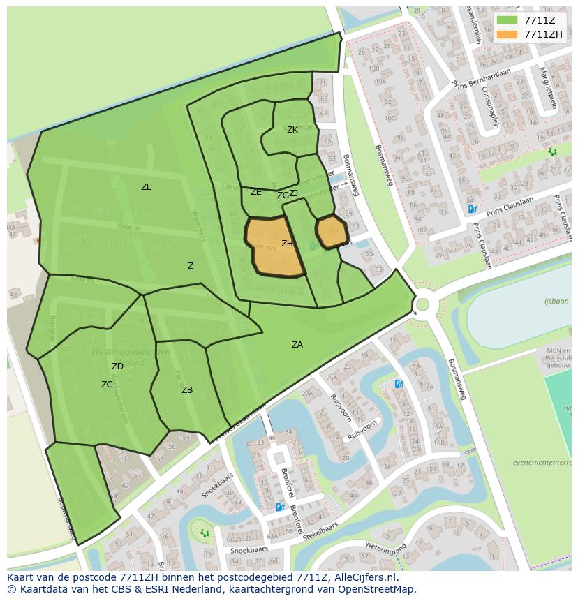 Afbeelding van het postcodegebied 7711 ZH op de kaart.