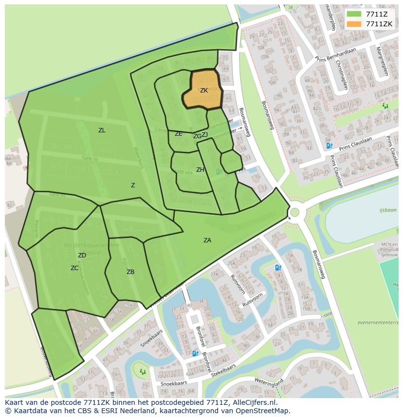Afbeelding van het postcodegebied 7711 ZK op de kaart.