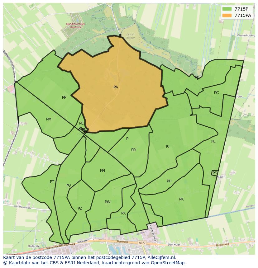 Afbeelding van het postcodegebied 7715 PA op de kaart.