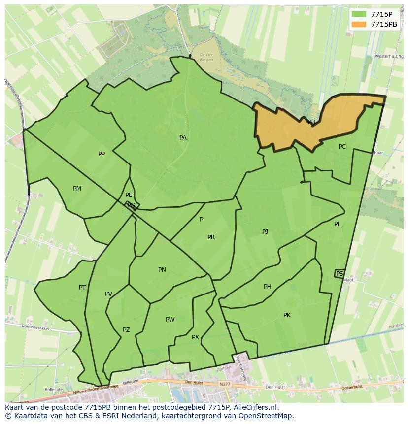 Afbeelding van het postcodegebied 7715 PB op de kaart.