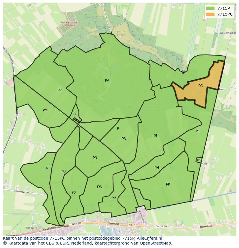 Afbeelding van het postcodegebied 7715 PC op de kaart.