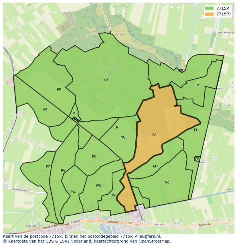 Afbeelding van het postcodegebied 7715 PJ op de kaart.