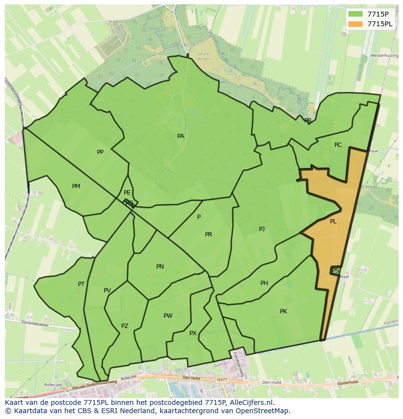 Afbeelding van het postcodegebied 7715 PL op de kaart.