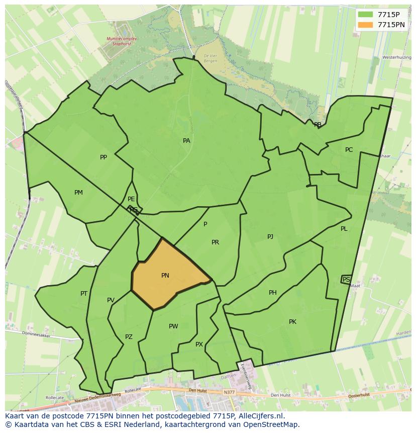 Afbeelding van het postcodegebied 7715 PN op de kaart.
