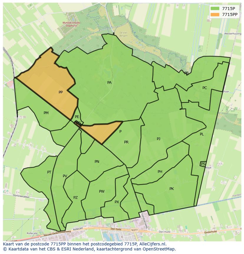 Afbeelding van het postcodegebied 7715 PP op de kaart.