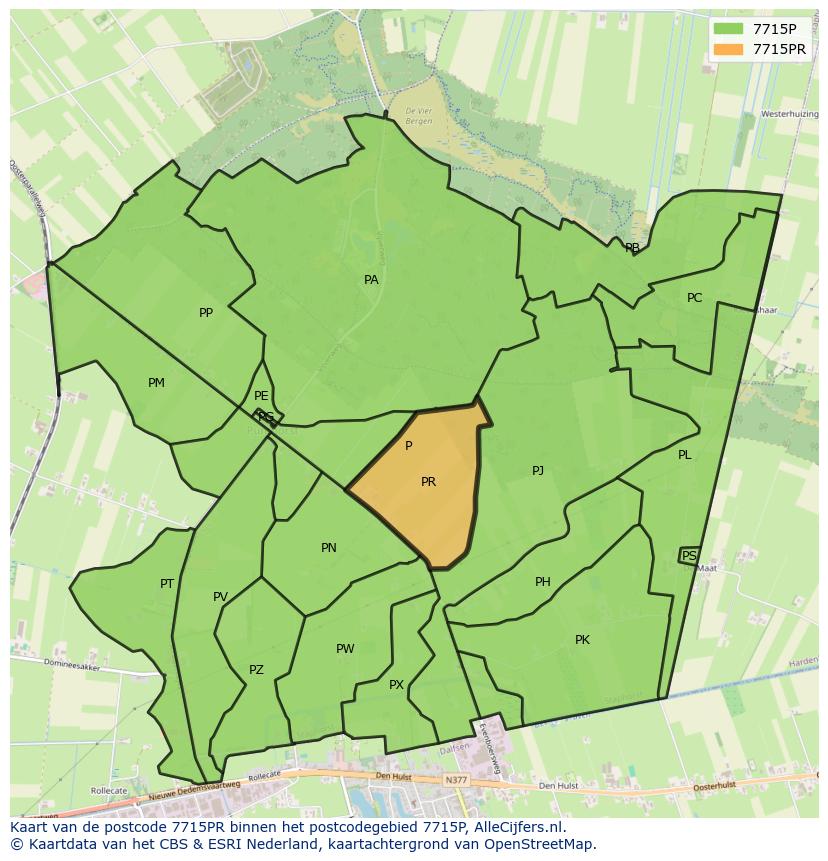 Afbeelding van het postcodegebied 7715 PR op de kaart.