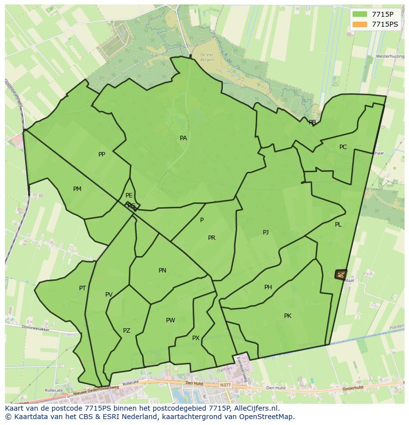 Afbeelding van het postcodegebied 7715 PS op de kaart.