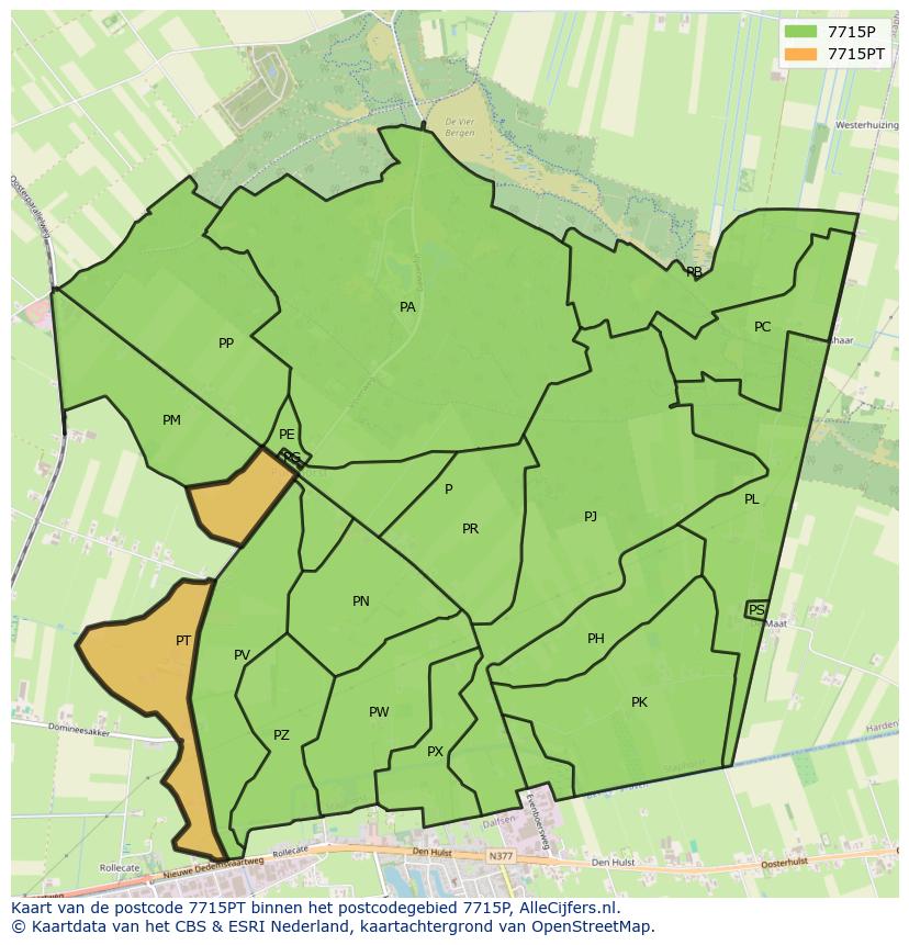 Afbeelding van het postcodegebied 7715 PT op de kaart.