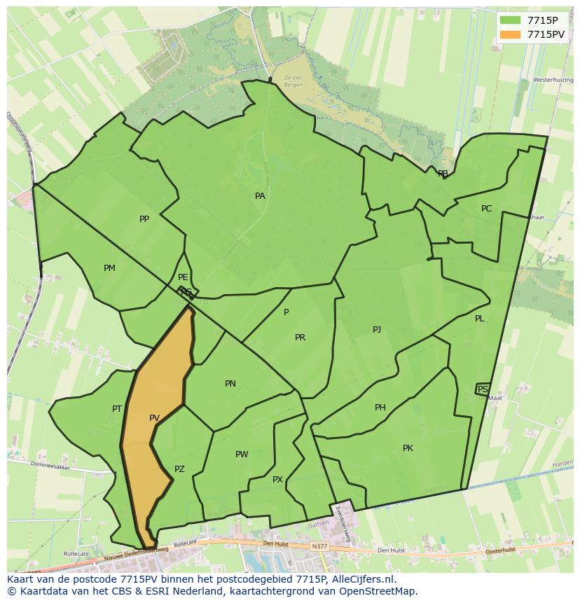 Afbeelding van het postcodegebied 7715 PV op de kaart.