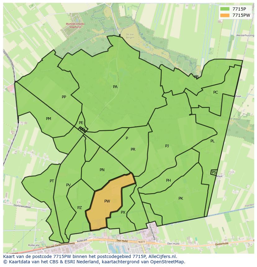 Afbeelding van het postcodegebied 7715 PW op de kaart.