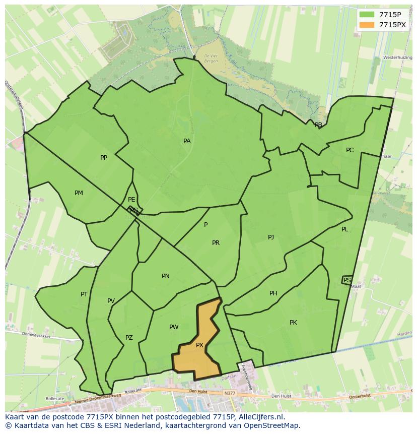 Afbeelding van het postcodegebied 7715 PX op de kaart.