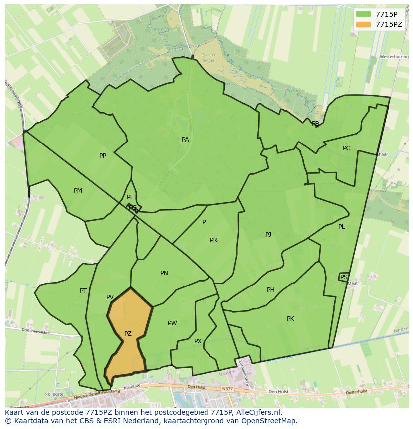 Afbeelding van het postcodegebied 7715 PZ op de kaart.