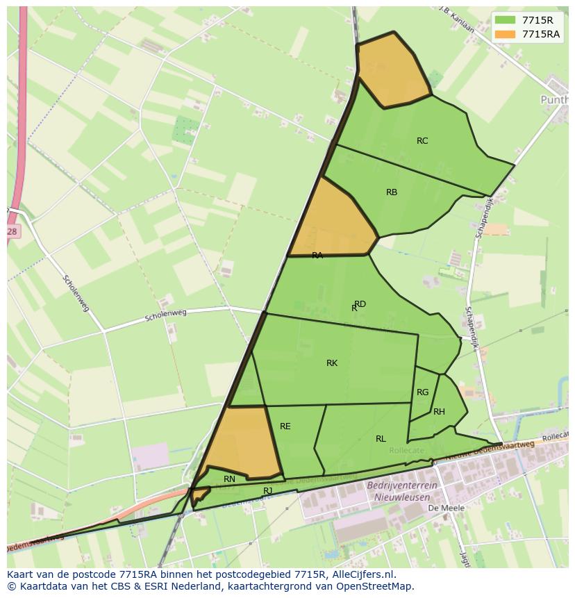 Afbeelding van het postcodegebied 7715 RA op de kaart.