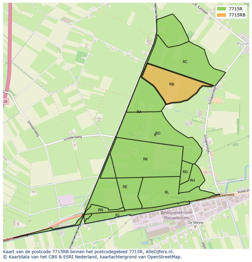 Afbeelding van het postcodegebied 7715 RB op de kaart.