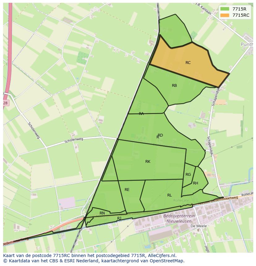 Afbeelding van het postcodegebied 7715 RC op de kaart.