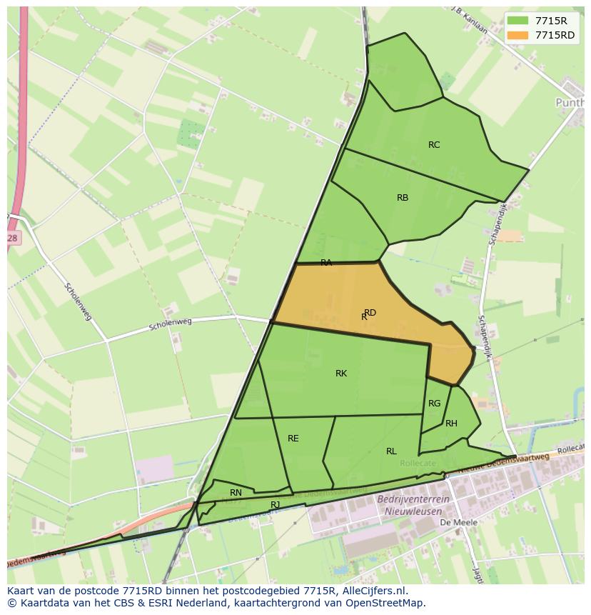 Afbeelding van het postcodegebied 7715 RD op de kaart.