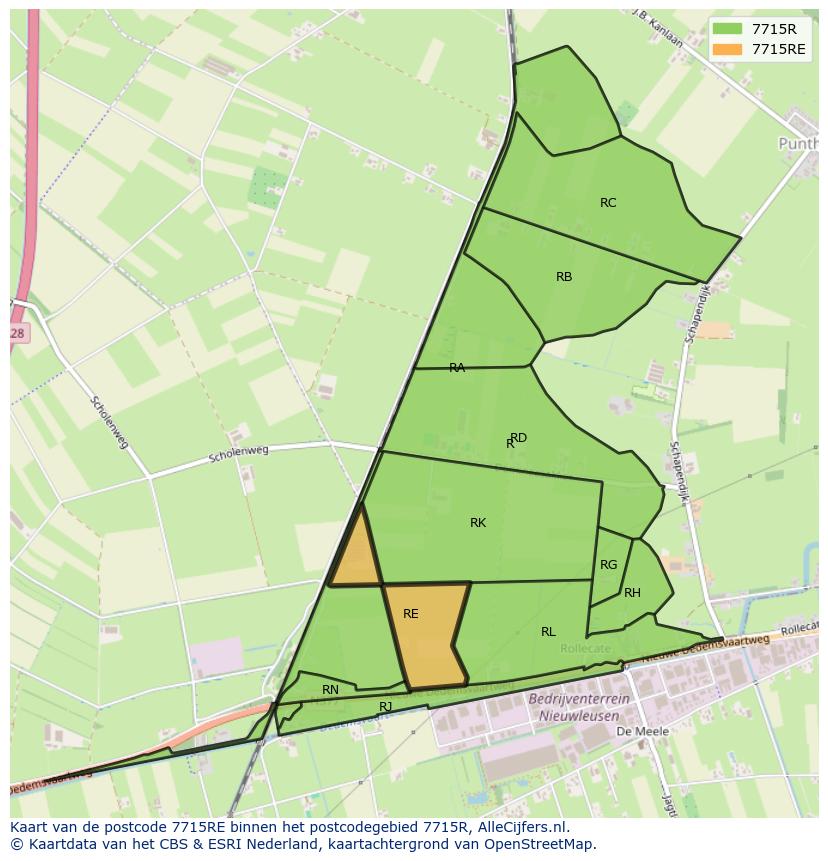 Afbeelding van het postcodegebied 7715 RE op de kaart.