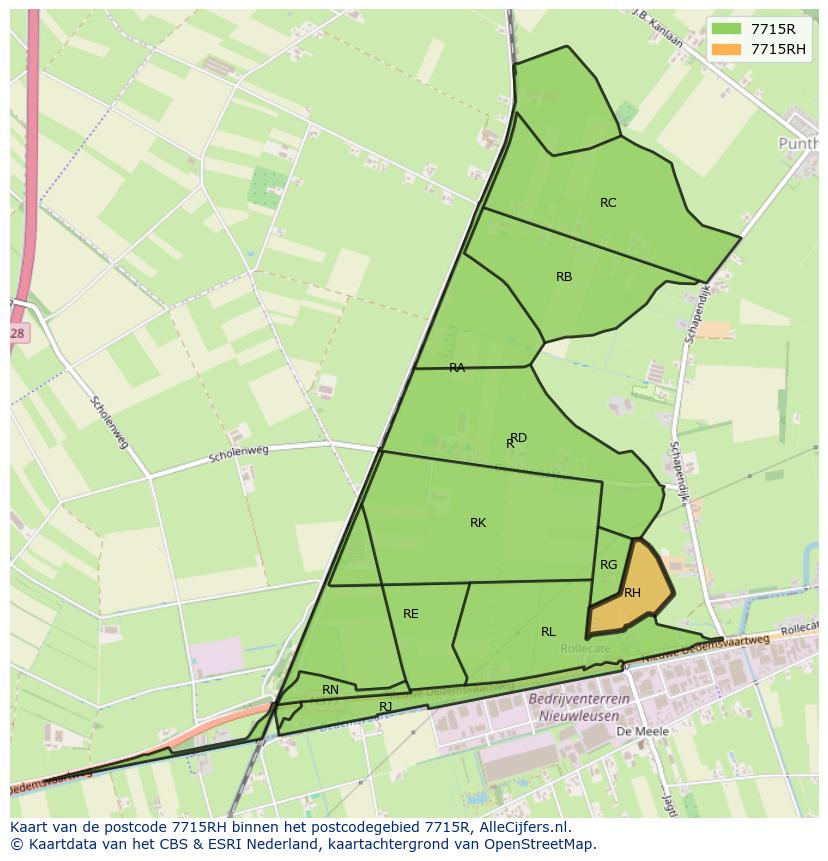 Afbeelding van het postcodegebied 7715 RH op de kaart.