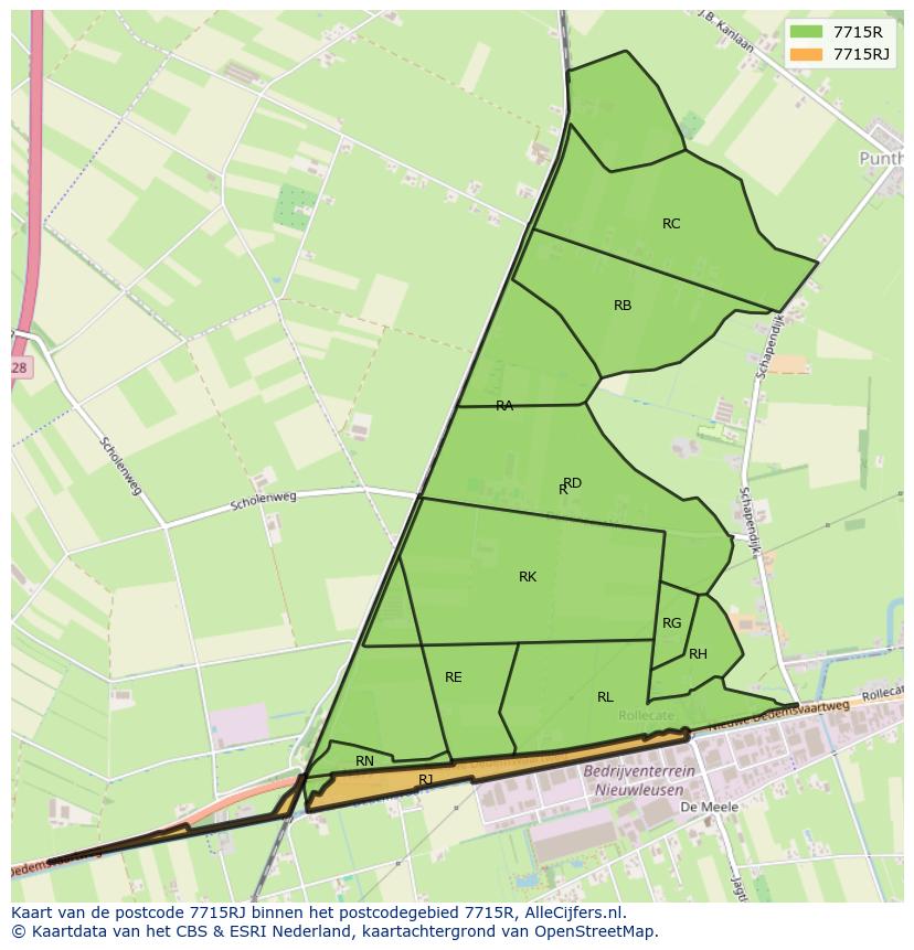 Afbeelding van het postcodegebied 7715 RJ op de kaart.