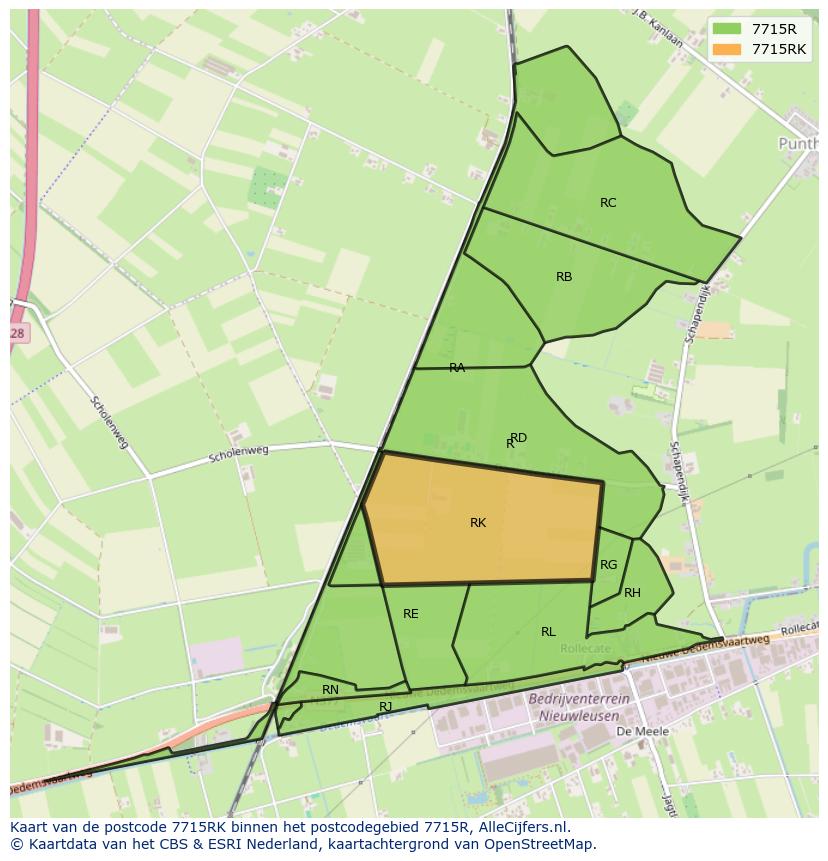 Afbeelding van het postcodegebied 7715 RK op de kaart.