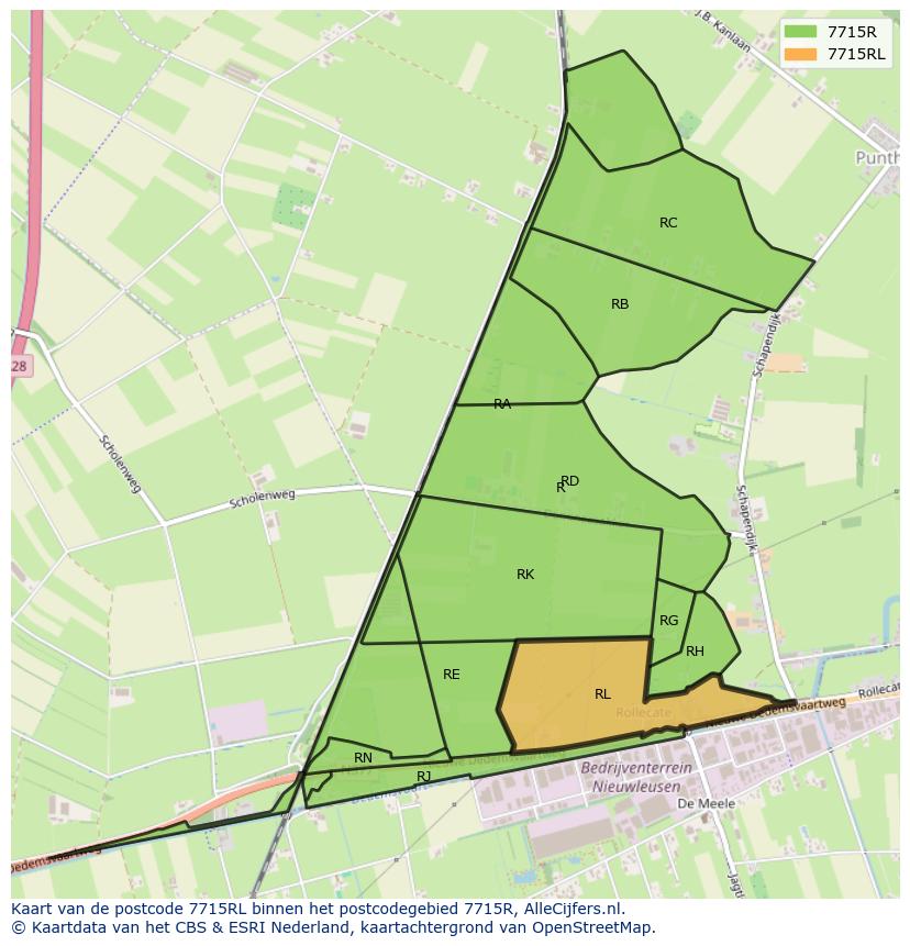 Afbeelding van het postcodegebied 7715 RL op de kaart.