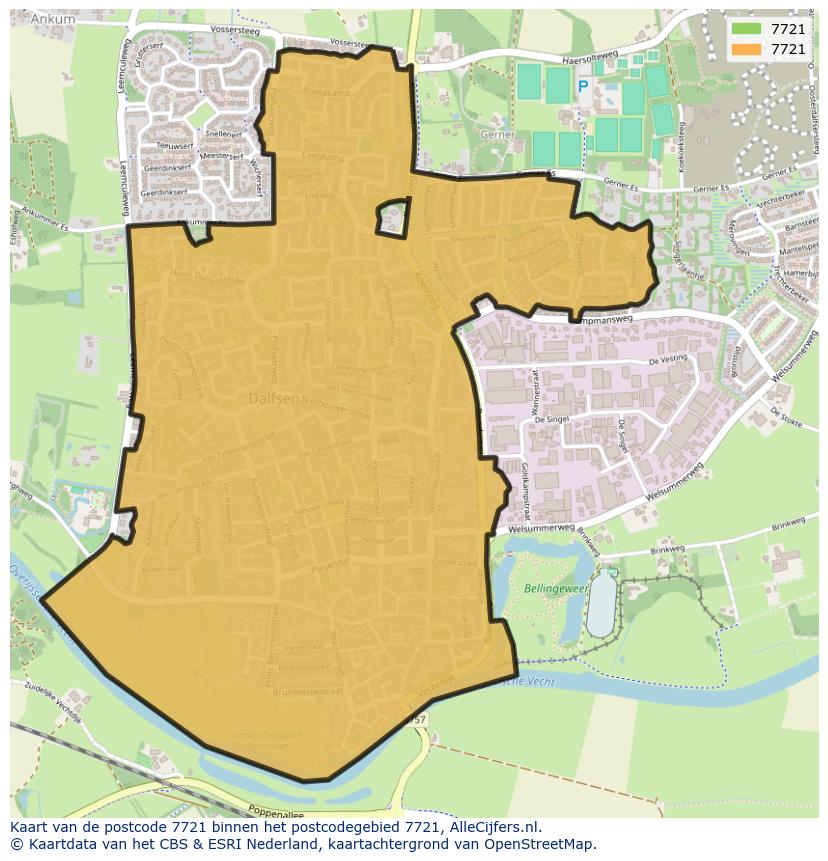 Afbeelding van het postcodegebied 7721 op de kaart.