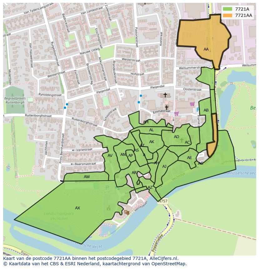 Afbeelding van het postcodegebied 7721 AA op de kaart.