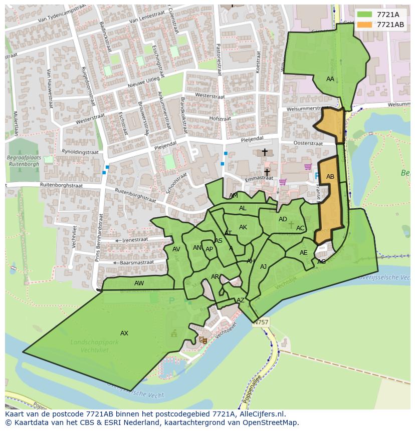 Afbeelding van het postcodegebied 7721 AB op de kaart.