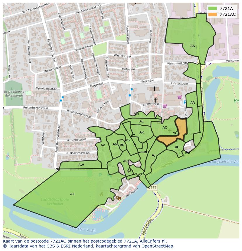 Afbeelding van het postcodegebied 7721 AC op de kaart.