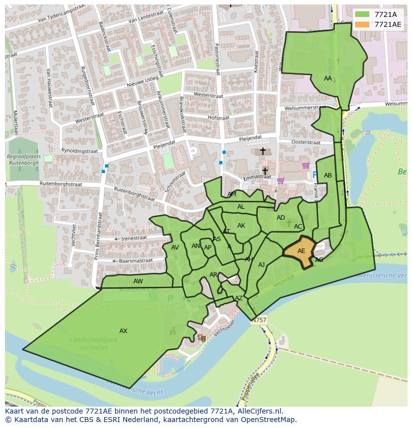 Afbeelding van het postcodegebied 7721 AE op de kaart.