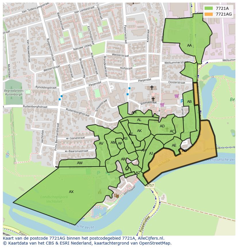 Afbeelding van het postcodegebied 7721 AG op de kaart.