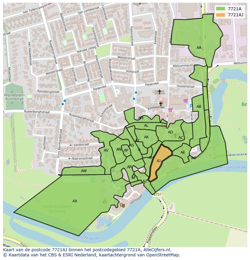 Afbeelding van het postcodegebied 7721 AJ op de kaart.