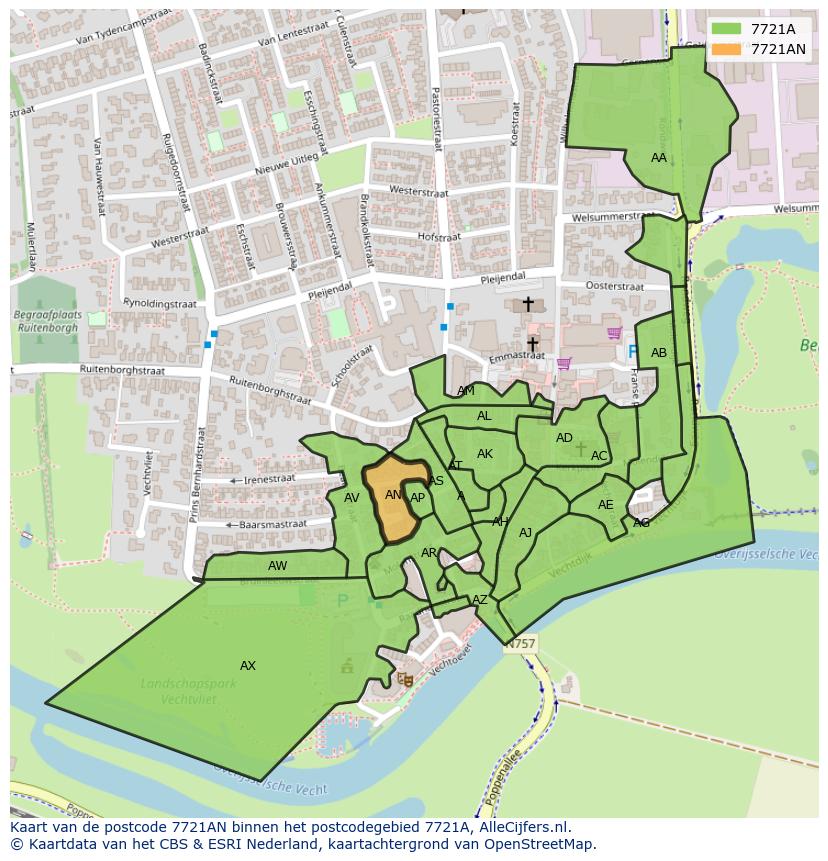 Afbeelding van het postcodegebied 7721 AN op de kaart.