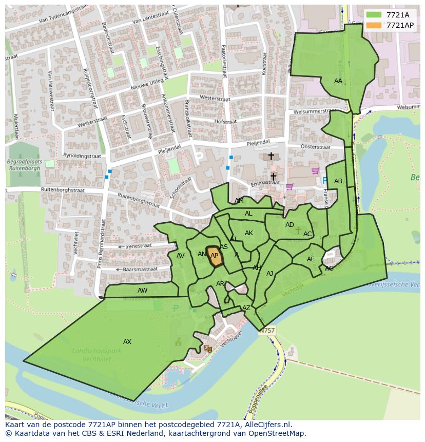 Afbeelding van het postcodegebied 7721 AP op de kaart.