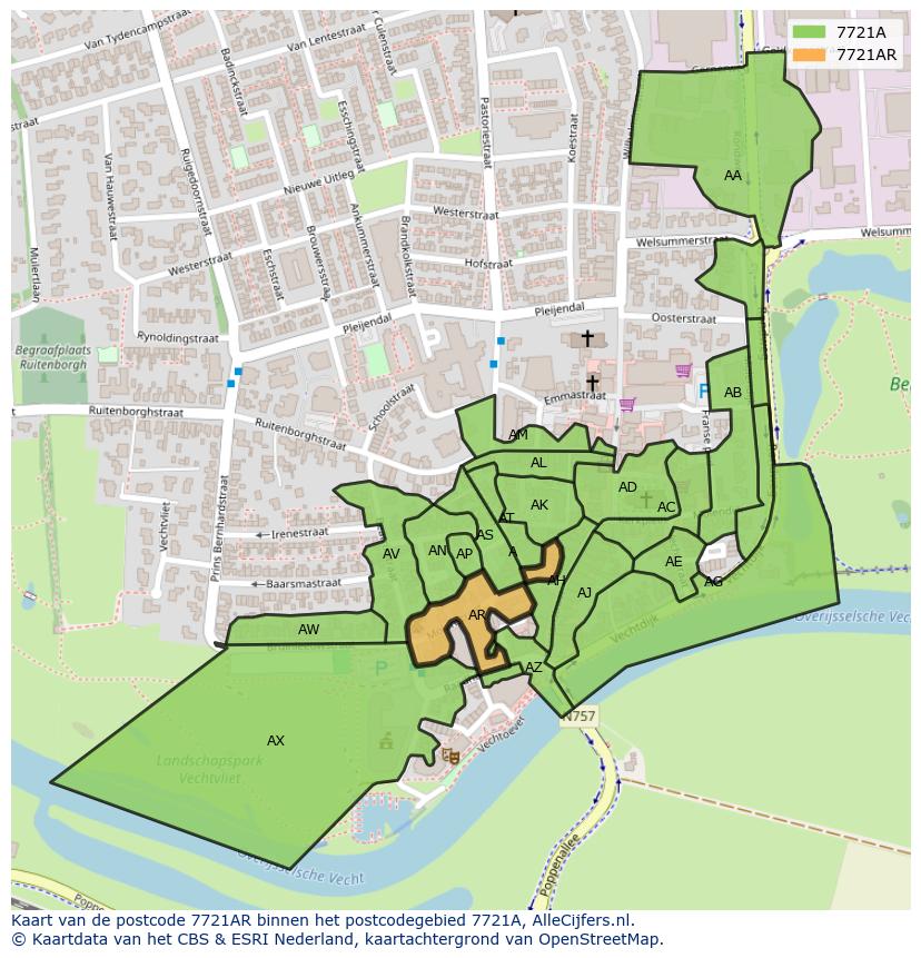 Afbeelding van het postcodegebied 7721 AR op de kaart.