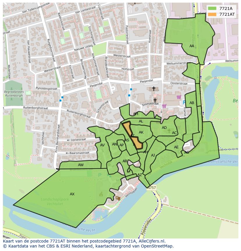 Afbeelding van het postcodegebied 7721 AT op de kaart.