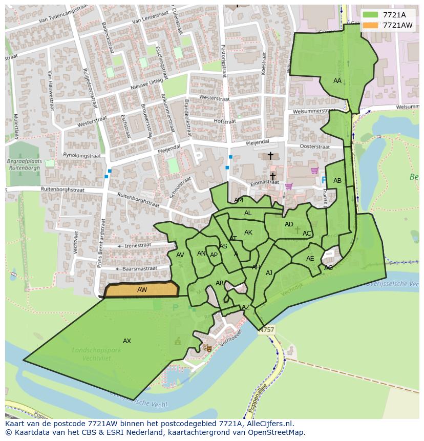 Afbeelding van het postcodegebied 7721 AW op de kaart.